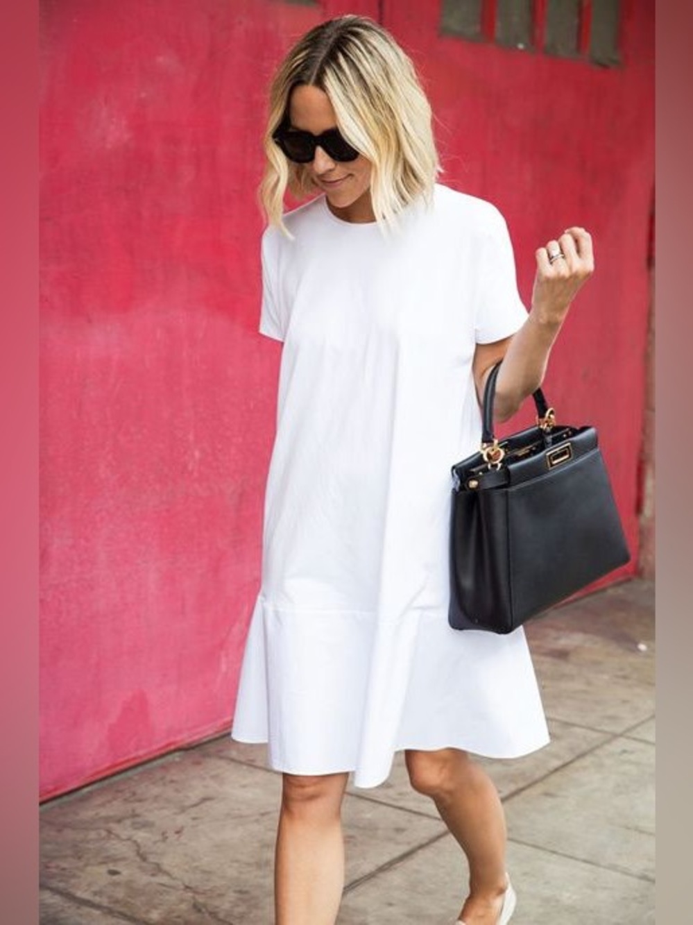 COS White Short-Sleeve A-Line Dress - with pockets- Casual Chic